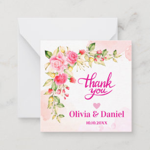Elegant Blush Pink Watercolor Floral Wedding Thank Note Card
