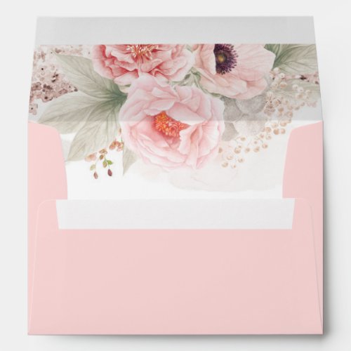 Elegant Blush Pink Watercolor Flowers Envelope