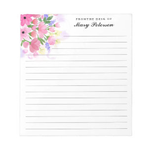 Elegant Blush Pink Watercolor Flowers Personalized Notepad