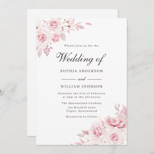 Elegant Blush Pink Watercolor Flowers Wedding Invitation | Zazzle