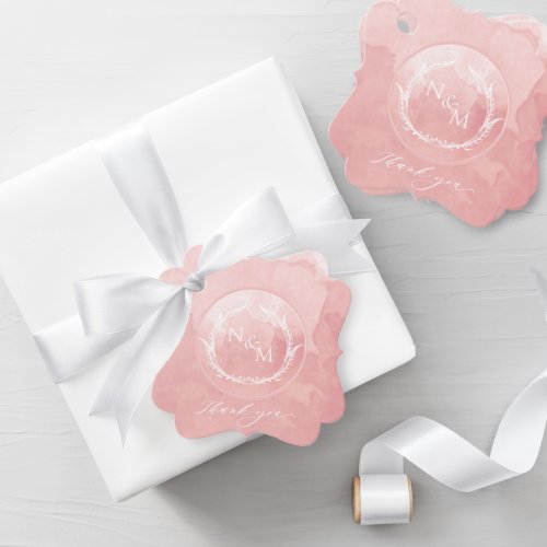 Elegant Blush Pink Watercolor Monogram Wedding Favor Tags