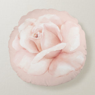 Elegant Blush Pink Watercolor Rose Home Decor Round Pillow