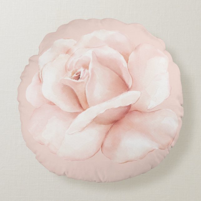 Elegant Blush Pink Watercolor Rose Home Decor Round Pillow (Front)