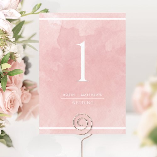 Elegant Blush Pink Watercolor Table Number