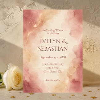 Elegant Blush Pink Watercolor Wedding Invitation