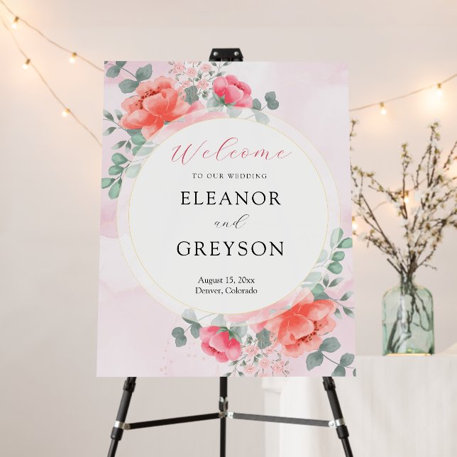 Elegant blush pink watercolor wedding welcome  foam board (In Situ (Stand))