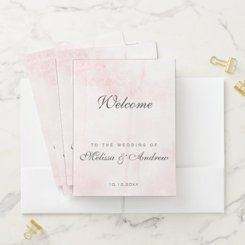 Elegant Blush Pink Watercolor Wedding Welcome Pocket Folder