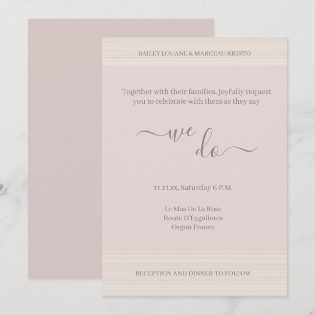 Elegant Blush Pink We Do WoodGrain Stripes Wedding Invitation (Front/Back)
