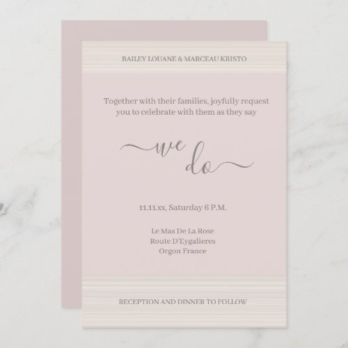 Elegant Blush Pink We Do WoodGrain Stripes Wedding Invitation