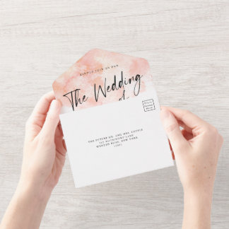 Elegant Blush Pink Wedding All In One Invitation