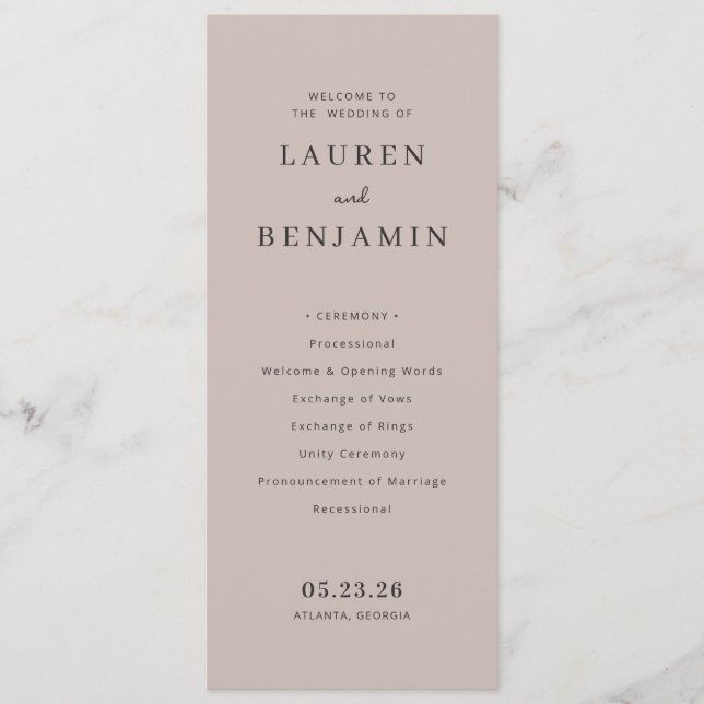 Elegant Blush Pink Wedding Ceremony Program (Front)
