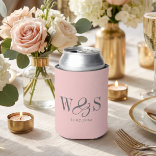 Elegant Blush Pink Wedding Couples Initials Can Cooler
