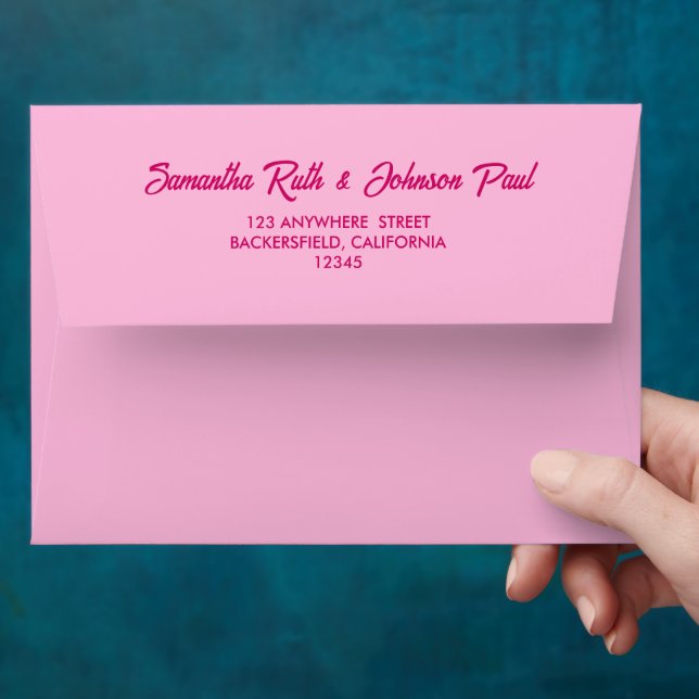 Elegant Blush Pink Wedding Envelope Return Address (Hand)