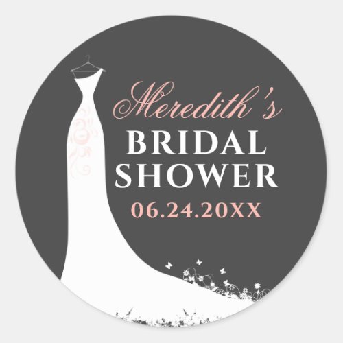 Elegant Blush Pink Wedding Gown Bridal Shower Classic Round Sticker