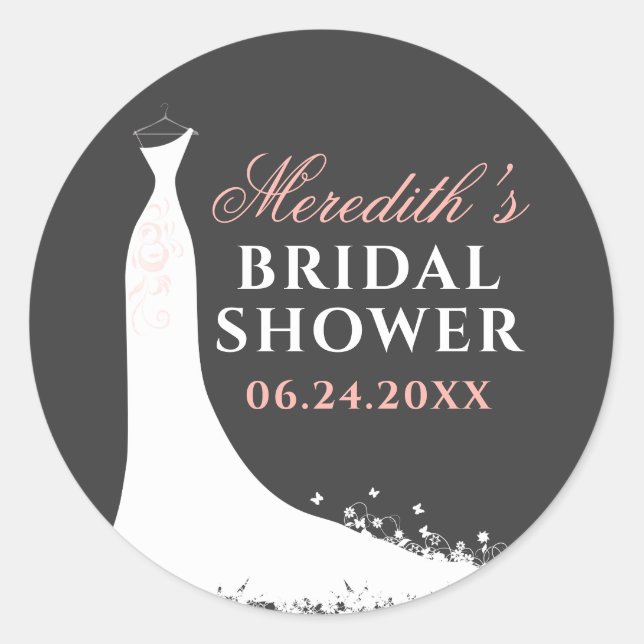 Elegant Blush Pink Wedding Gown Bridal Shower Classic Round Sticker (Front)