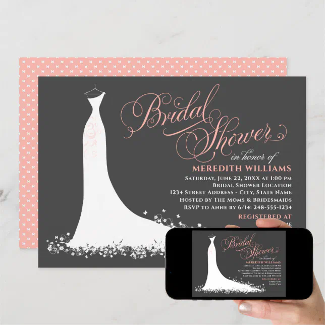 Elegant Blush Pink Wedding Gown Bridal Shower Invitation | Zazzle