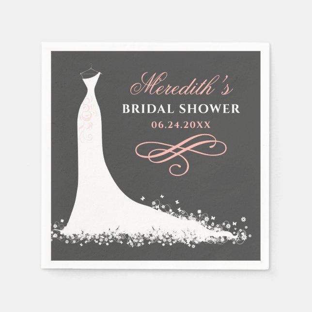 Elegant Blush Pink Wedding Gown Bridal Shower Paper Napkins (Front)