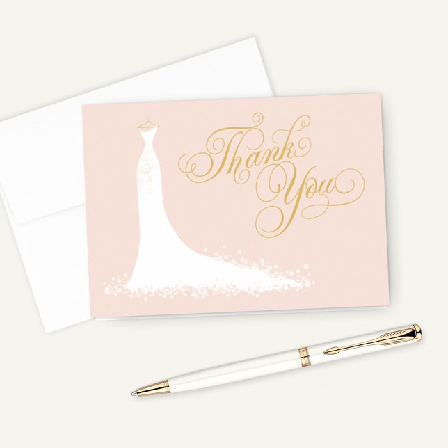 Elegant Blush Pink Wedding Gown Bridal Shower Thank You Card (Creator Uploaded)