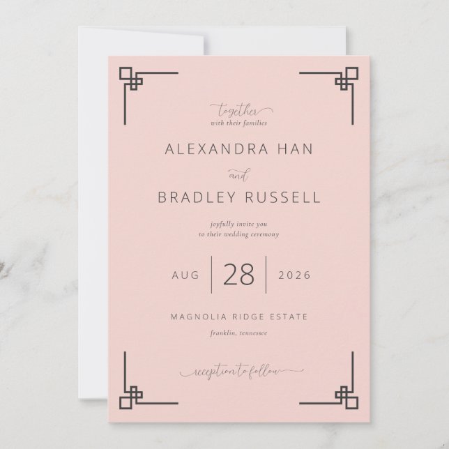 Elegant Blush Pink Wedding Invitation (Front)