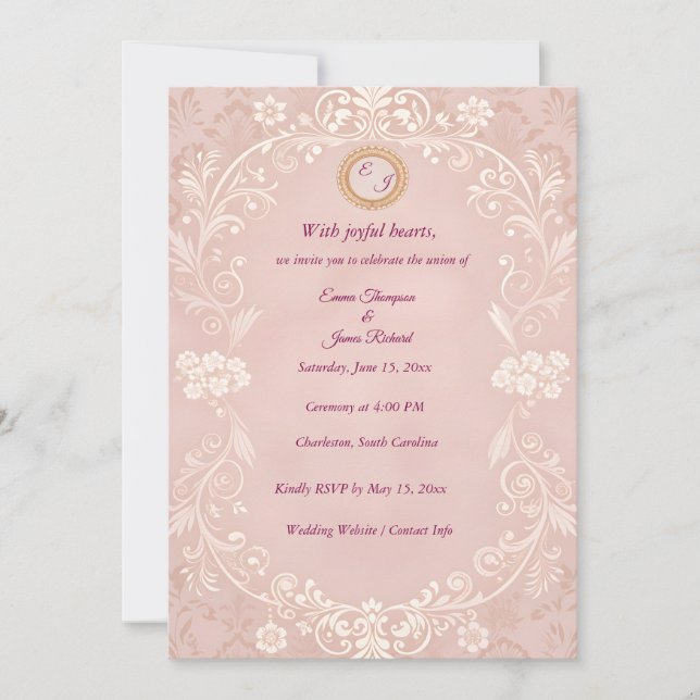  Elegant Blush Pink Wedding Invitation (Front)
