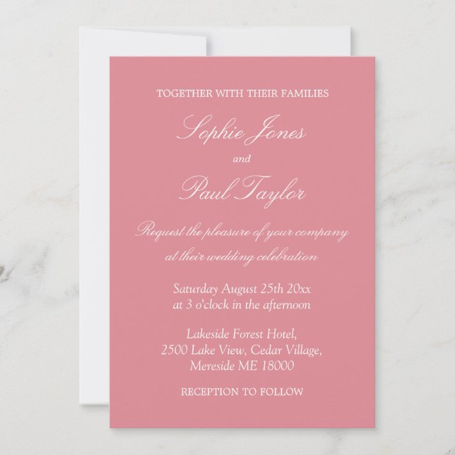 Elegant Blush Pink Wedding Invitation Card (Front)