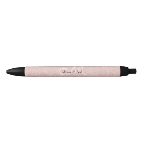 Elegant Blush Pink Wedding Monogram Black Ink Pen