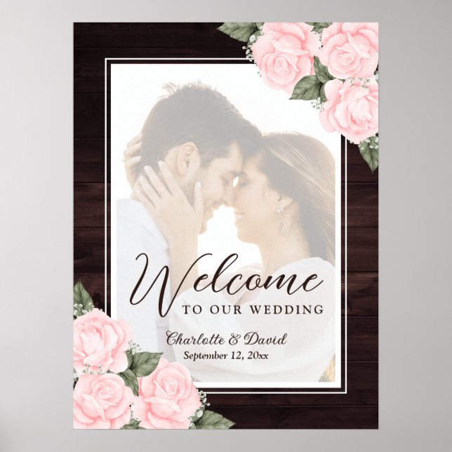Elegant Blush Pink Wedding Photo Welcome Sign (Front)