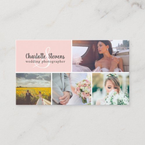 Elegant blush pink wedding photographer collage business card