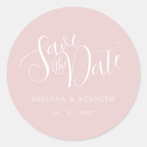 Elegant Blush Pink Wedding Save the Date Classic Round Sticker