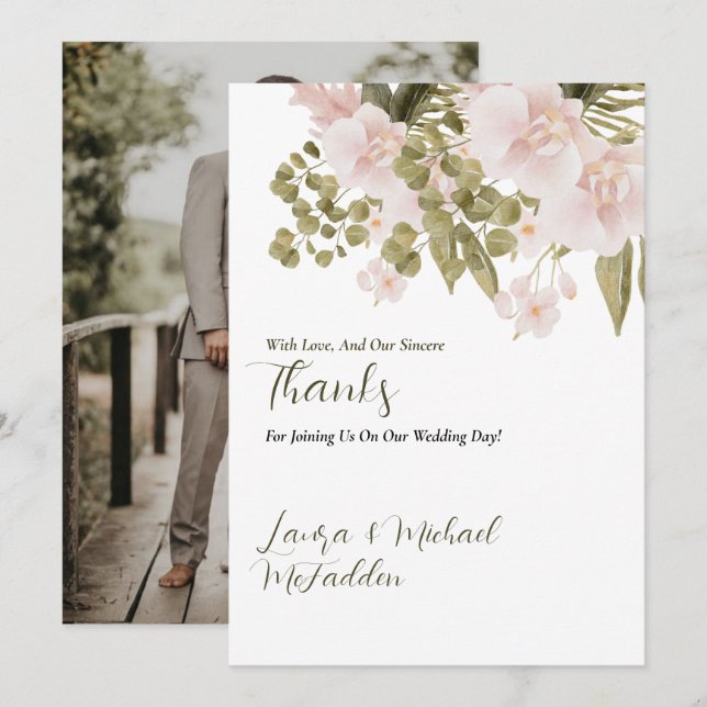 Elegant Blush Pink Wedding  Thank You Card (Front/Back)