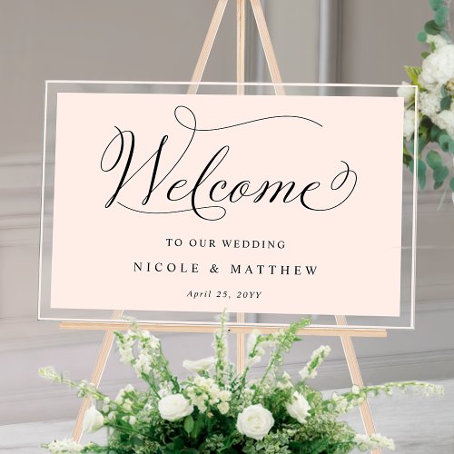 Elegant Blush Pink Wedding Welcome Acrylic Sign