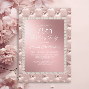 Elegant Blush Pink White 70th Birthday Party Invitation