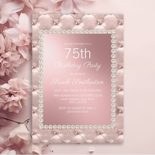 Elegant Blush Pink White 70th Birthday Party Invitation