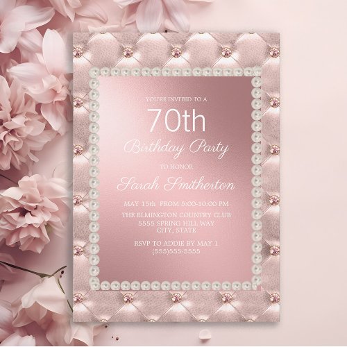 Elegant Blush Pink White 70th Birthday Party Invitation