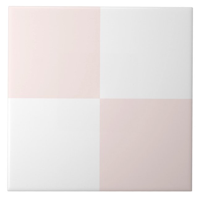 Elegant Blush Pink White Checkered Ceramic Tile (Front)