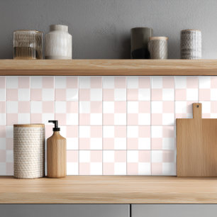 Elegant Blush Pink White Checkered Ceramic Tile
