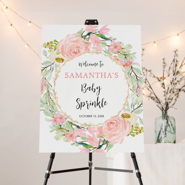 Elegant blush pink white floral baby sprinkle foam board (In Situ (Stand))