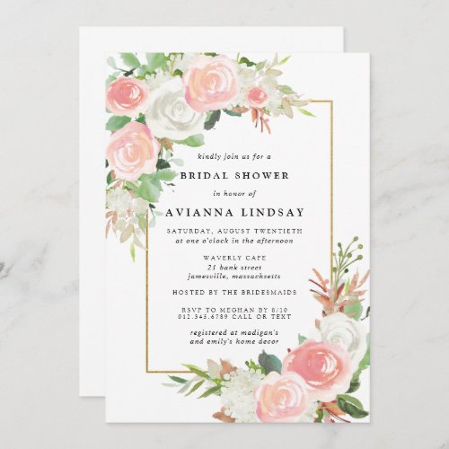 Elegant Blush Pink White Floral Bridal Show Invitation