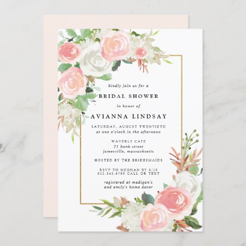 Elegant Blush Pink White Floral Bridal Shower Invitation