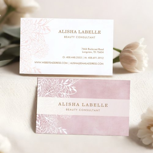 Elegant Blush Pink  White Floral Foliage Lace Business Card
