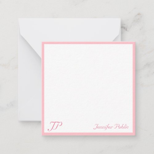 Elegant Blush Pink White Handwritten Text Monogram Note Card