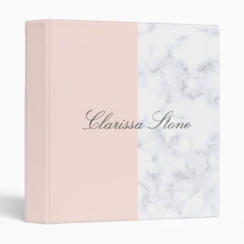 Elegant blush pink  white marble color block 3 ring binder