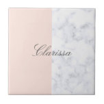 Elegant blush pink & white marble color block ceramic tile<br><div class="desc">Minimal design featuring blush pink and white marble color block.</div>