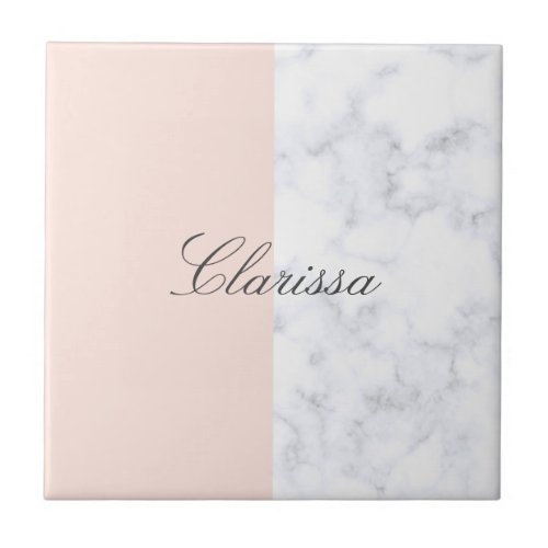 Elegant blush pink  white marble color block ceramic tile