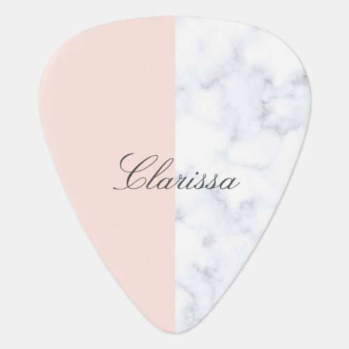 Elegant blush pink  white marble color block guitar pick