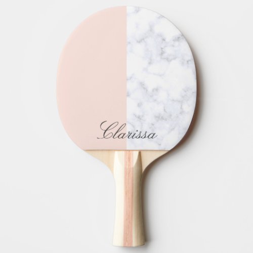 Elegant blush pink  white marble color block ping pong paddle