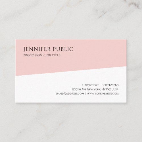 Elegant Blush Pink White Modern Minimalist Trendy Business Card