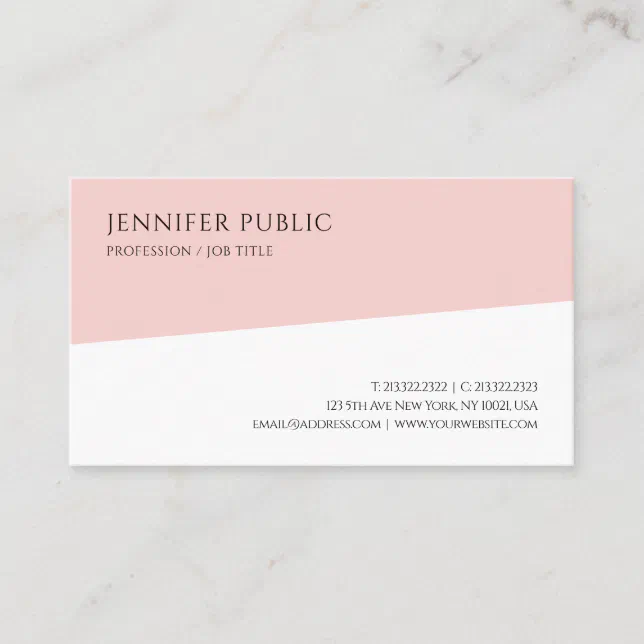 Elegant Blush Pink White Modern Minimalist Trendy Business Card | Zazzle