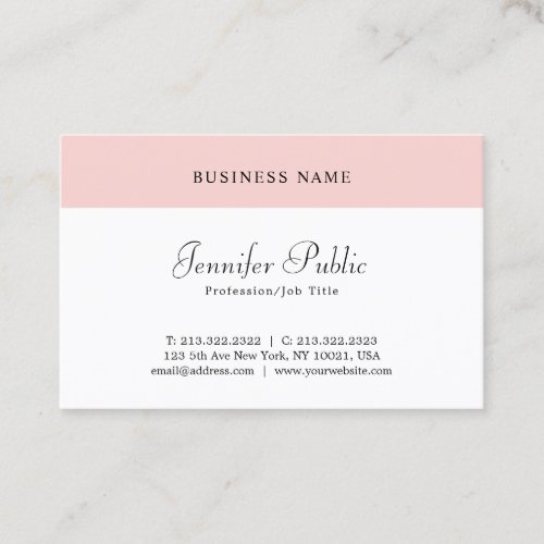 Elegant Blush Pink White Modern Simple Template Business Card