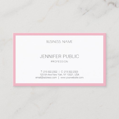 Elegant Blush Pink White Modern Simple Template Business Card